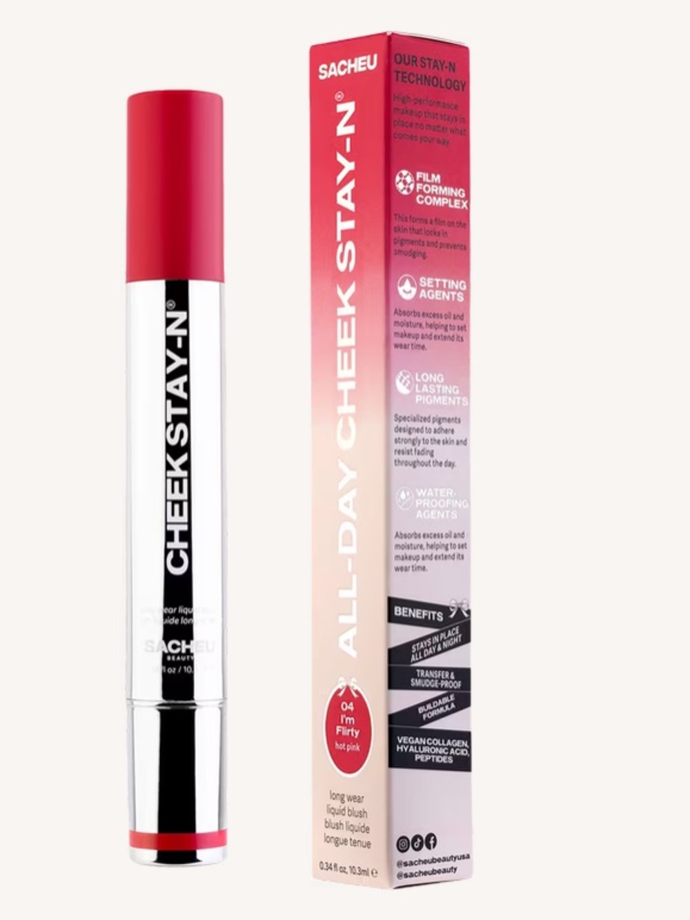 Sacheu Cheek Stay-N All-Day Cheek Liquid Blush — 04 I'm Flirty (Hot Pink)